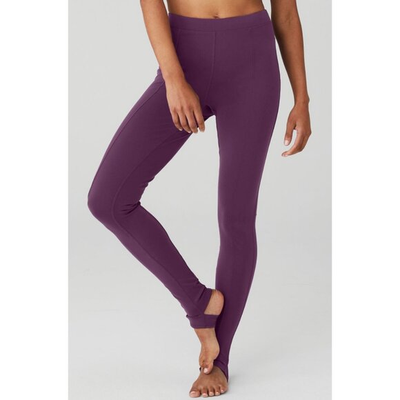 Alo Airbrush High-Waist Enso Leggings Dark Plum Stirrups Hi-Rise Waist Tights L - Picture 2 of 16